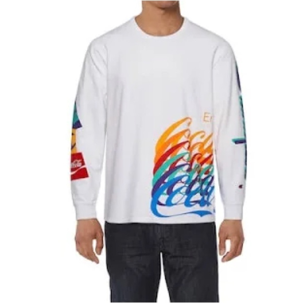 Champion x Coca-Cola Men's White Graphic Long Sleeve T-Shirt - Size S
